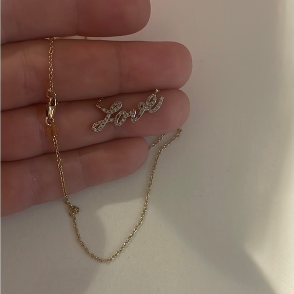✨14k✨ Yellow Gold LOVE Necklace with Diamond Accents - 16" Chain 💎 AUTHENTIC- - Picture 11 of 12